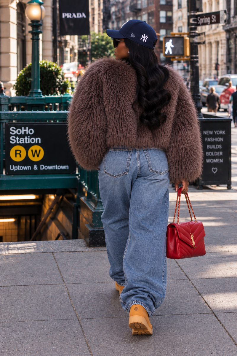 Brown Me Woolen Faux Fur Jacket